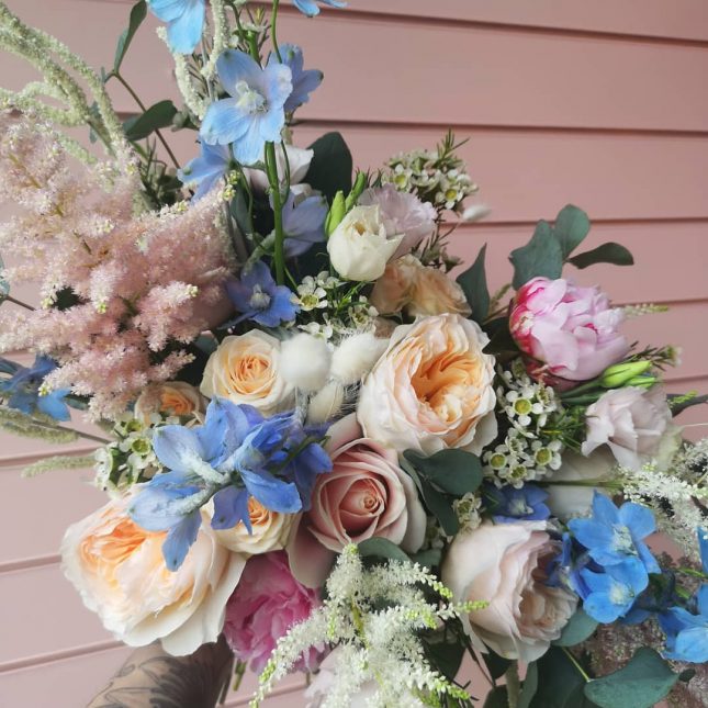 pastel coloured wedding bouquet